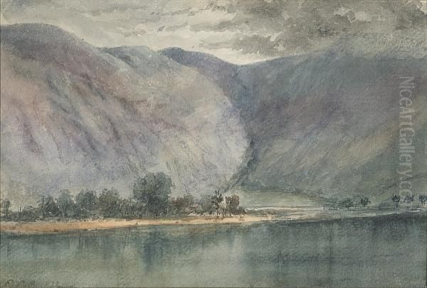 Landscape Of Hills And Lake Oil Painting by Richard Parkes Bonington