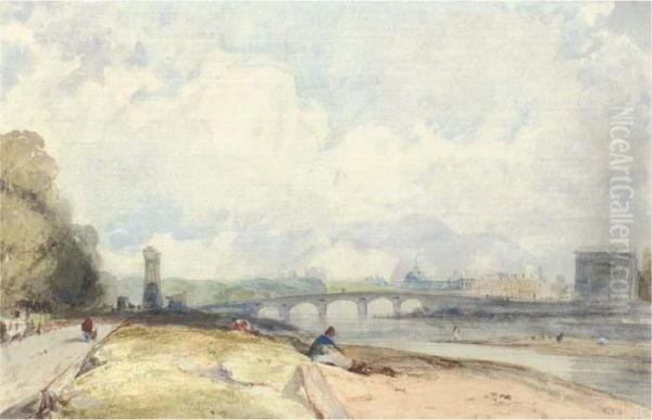 The Pont De La Concorde With The Tuileries From The Cour De Lareine, Paris Oil Painting by Richard Parkes Bonington