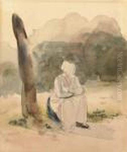 Une Femme Assise Dans Un Paysage Oil Painting by Richard Parkes Bonington