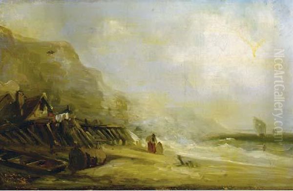 Figures On The Beach Oil Painting by Richard Parkes Bonington