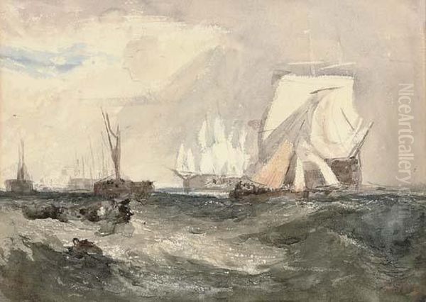 Homage To Turner: H.m.s. Indefatigable Off Spithead Oil Painting by Hercules Brabazon Brabazon