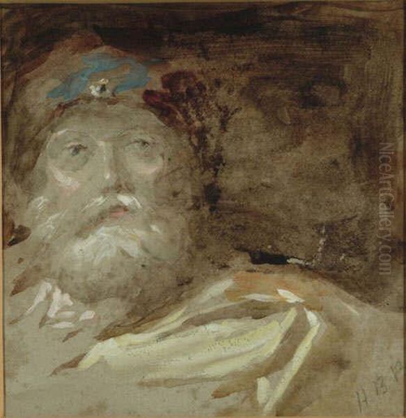 Head And Shoulders Study Of A Bearded Man Wearing A Jeweled Turban Oil Painting by Hercules Brabazon Brabazon