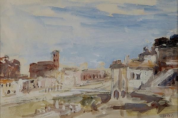 View Of Rome, With Initials Oil Painting by Hercules Brabazon Brabazon