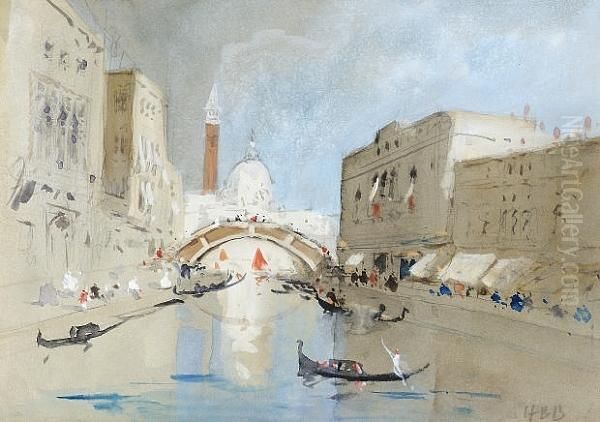 Gondolas Near St. Mark's Basilica, Venice Oil Painting by Hercules Brabazon Brabazon