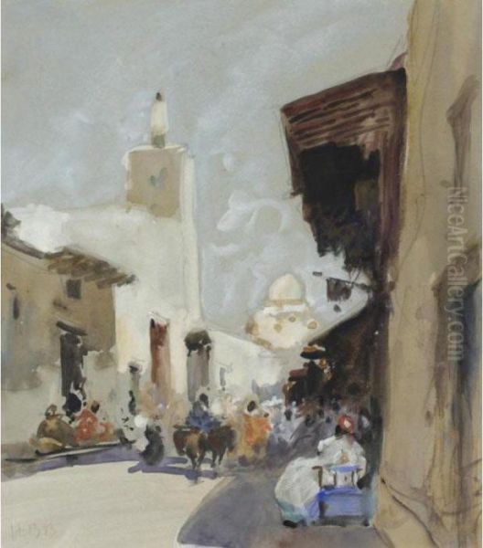 A North African Street Scene Oil Painting by Hercules Brabazon Brabazon