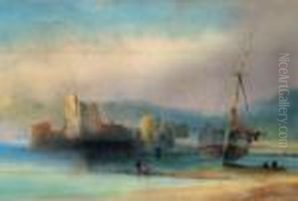 Brabazon- Beached Vessel By A Castle; Black And Coloured Chalk, Inscribed, 26.5x43cm Oil Painting by Hercules Brabazon Brabazon