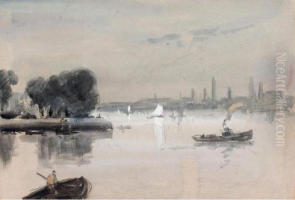 The Thames Beneath A Leaden Sky Oil Painting by Hercules Brabazon Brabazon