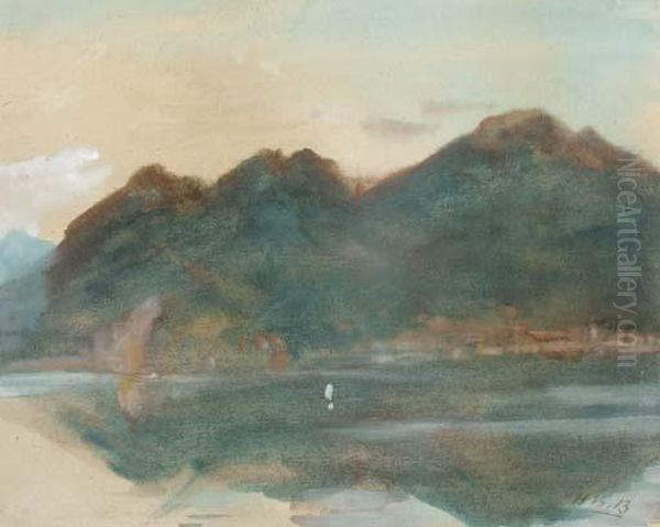 A View Across Lake Maggiore Oil Painting by Hercules Brabazon Brabazon