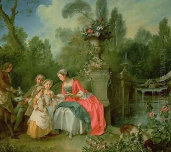 A lady and a gentleman in the Garden with two children 2 Oil Painting by Nicolas Lancret