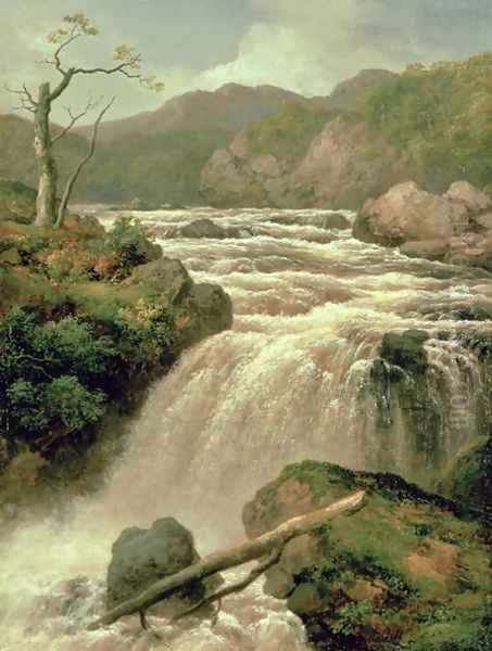 Waterfall on River Neath, South Wales Oil Painting by James Burrell-Smith