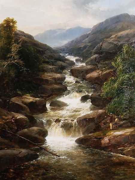 Upper Falls, Aberfeldy, 1870 Oil Painting by James Burrell-Smith