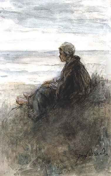 Girl on the dunes Oil Painting by Jozef Israels