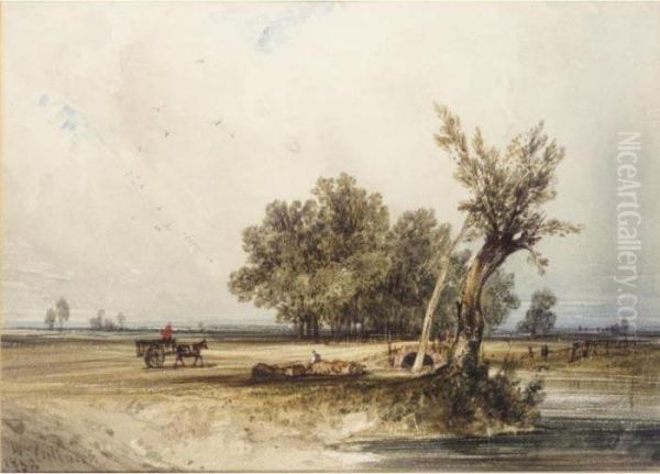 A Horse And Cart On A Track By A River Oil Painting by William Callow