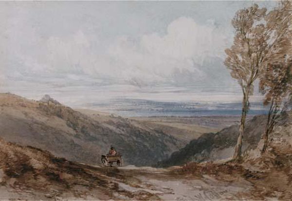 A Traveller On A Rural Track Overlooking An Estuary Oil Painting by William Callow