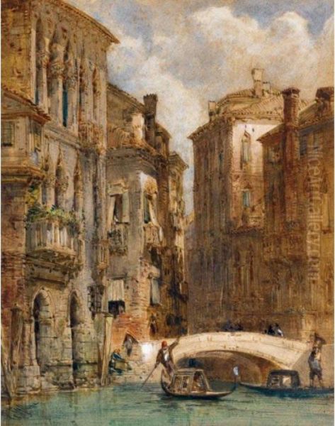 A Gondoler On A Canal, Venice Oil Painting by William Callow