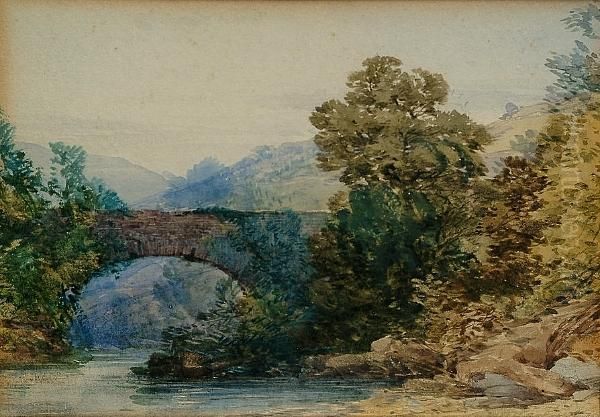 View Of A Bridge; Rural Landscape Oil Painting by William Callow