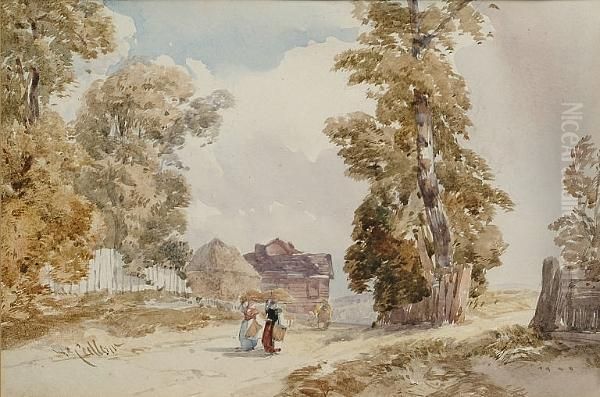 Figures On A Rural Lane Oil Painting by William Callow