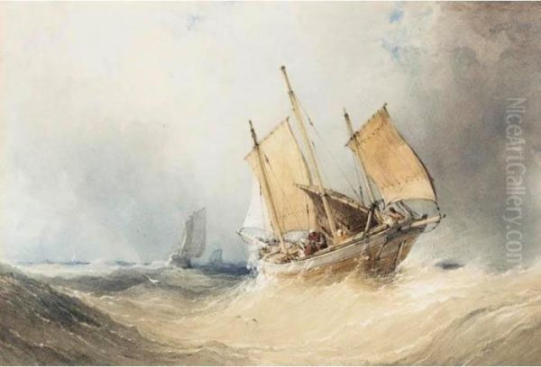 A Fishing Smack And Other Shipping On Open Seas Oil Painting by William Callow