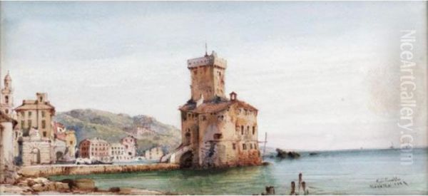 The Old Castle, Rapallo; A View Of Cairo; A View Above Cannes; The Ancient Ruins Oil Painting by Gabriele Carelli