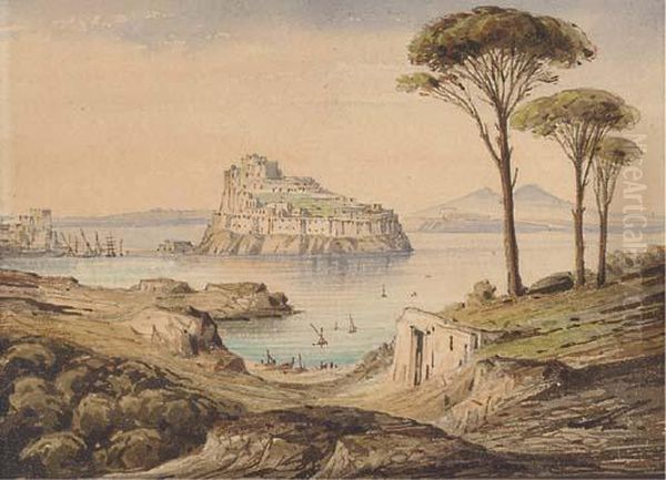 Castello Di Ischia, Corfu (illustrated); And Amalfi Frompositano Oil Painting by Gabriele Carelli