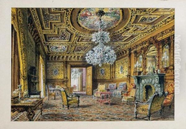 Interno Di South Lodge, La Casa Di Violet Hunt; Salone In Stile Seicentesco Oil Painting by Gabriele Carelli