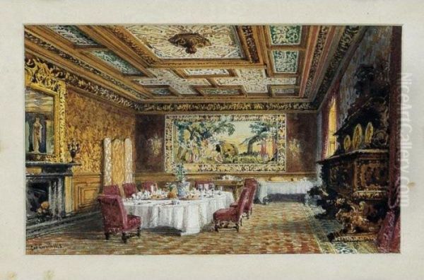 Interno Di South Lodge, La Casa Di Violet Hunt; Sala Da Pranzo Oil Painting by Gabriele Carelli