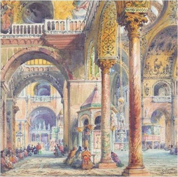 Interior Of San Marco, Venice Oil Painting by Gabriele Carelli