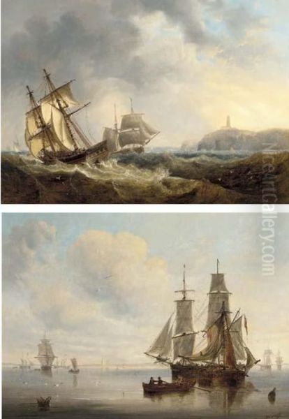 Trading Brigs Passing In The 
Channel Off Flamborough Head; And Shipping Becalmed In The Humber Off 
Spurn Point Oil Painting by John Wilson Carmichael