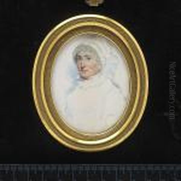 An Unfinished Portrait Of Mrs 
Johnson, Called 'trumpet Grandma', Wearing Collar, Turban In Her 
Powdered Hair. Oil Painting by George Chinnery