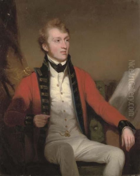 Portrait Of An Officer Of The 
East India Company, Small Three-quarter-length, In Uniform, Seated Oil Painting by George Chinnery