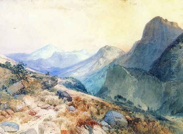 A Deer in a Mountain Landscape Oil Painting by Thomas Moran