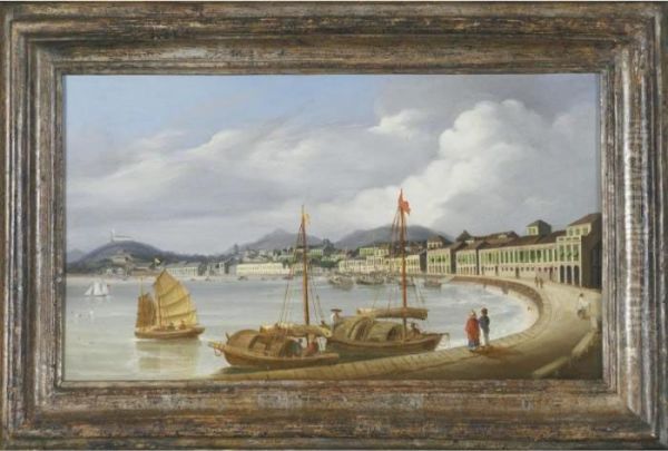 View Of Macao, The Praya Grande Oil Painting by George Chinnery