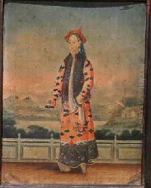 Portraits Of Westerners In Chinese Traditional Mandarin Dress:two Oil Painting by George Chinnery