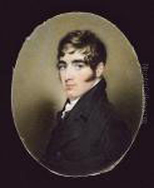 A Young Gentleman, Wearing Black Coat, Matching Waistcoat And Frilled White Cravat Oil Painting by George Chinnery