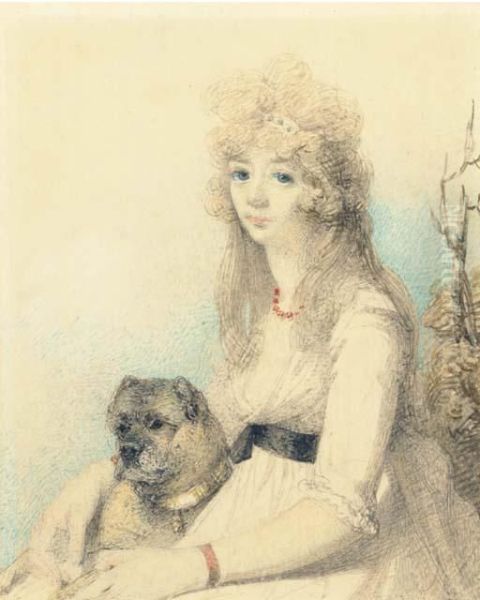 Portrait Of Lady Elizabeth Stanley With Her Dog, Half-length,seated Oil Painting by George Chinnery