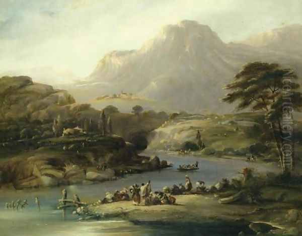 Banks of the Sil River, Valley of Quiroga (Ribera de Sil, Valle de Quiroga) Oil Painting by Jenaro Perez Villaamil