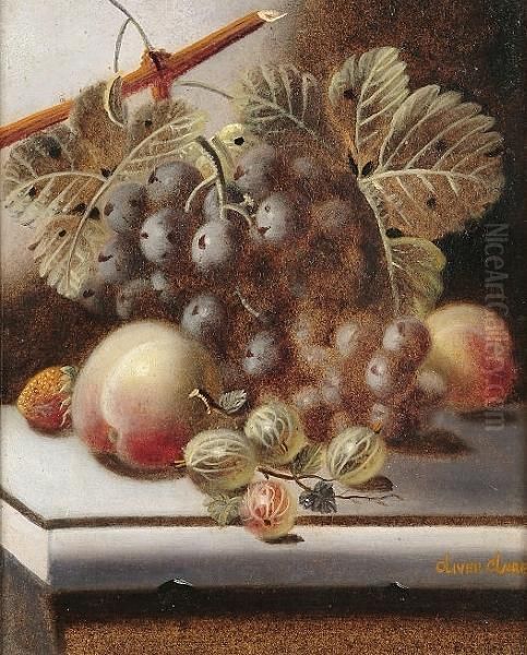 Still Life Of Fruit On A Marble Ledge Oil Painting by Oliver Clare