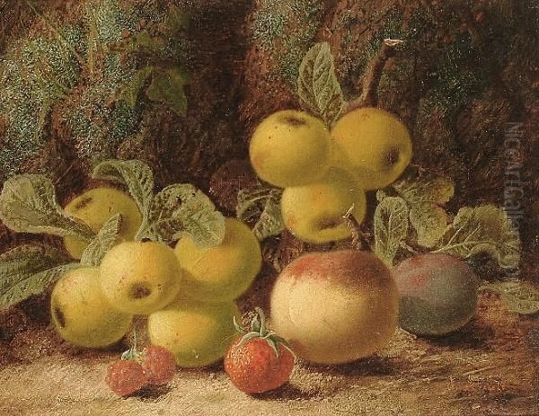 Still Life Of Fruit On A Mossy Bank Oil Painting by Oliver Clare