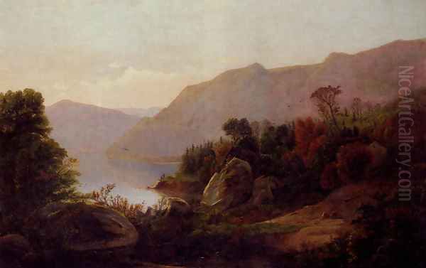 A Mountainous Lake Landscape Oil Painting by William Trost Richards