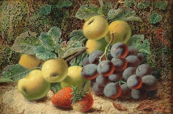 Still Life Of Apples, Grapes And Strawberries Oil Painting by Oliver Clare