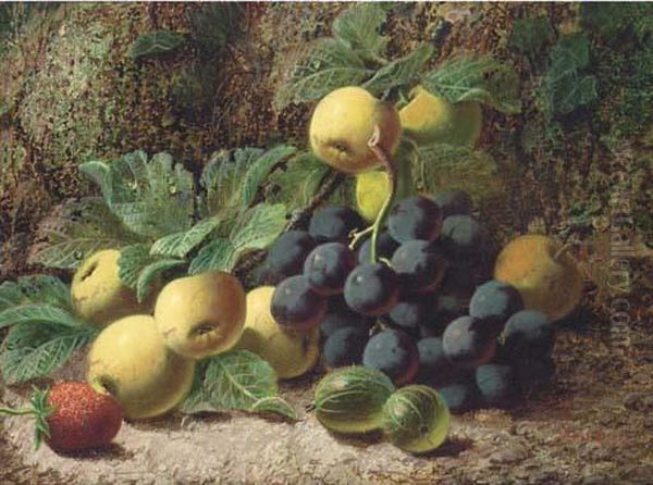 Still Life Of Grapes, Apples, Gooseberries And A Strawberry Oil Painting by Oliver Clare