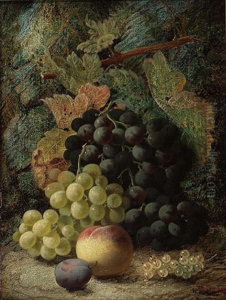 Still Life Of Grapes And Other 
Fruit On A Mossy Bank; Still Life Of Birds Nest And Flowers On A Mossy 
Bank Oil Painting by Oliver Clare