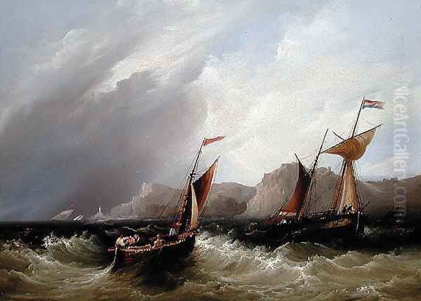 Vessels off a Rocky Coastline Oil Painting by Frederick Calvert