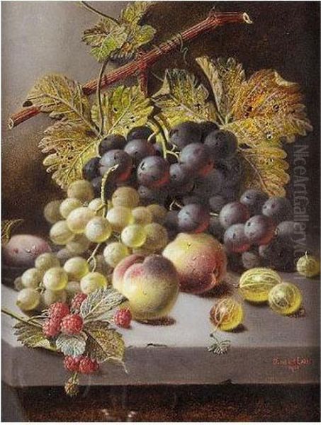 Peaches, Grapes And Rasberries Oil Painting by Oliver Clare