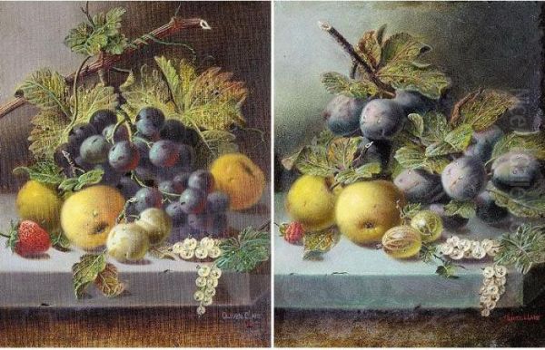 Apples And Grapes; Apples And Plums Oil Painting by Oliver Clare