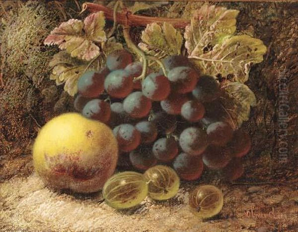 Grapes, Gooseberries, And An Apple, On A Mossy Bank Oil Painting by Oliver Clare