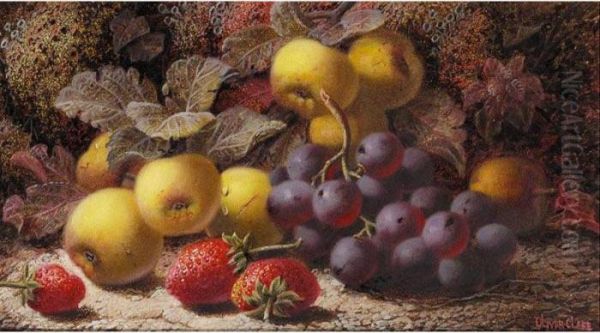 Still Life With Strawberries And Grapes Oil Painting by Oliver Clare