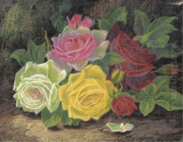 Roses On A Forest Floor Oil Painting by Oliver Clare