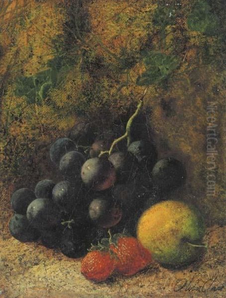 Grapes, Strawberries And An Apple On A Forest Floor Oil Painting by Oliver Clare