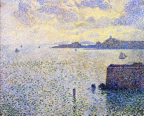 Sailing Boats in an Estuary, c.1892-93 Oil Painting by Theo van Rysselberghe